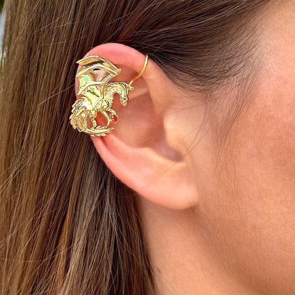 Dragon non-pierced ear cuff with CZ diamonds -  14K Gold Plated